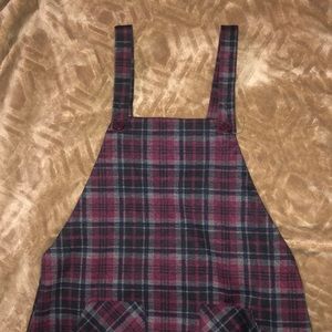 Plaid overall mini dress with pockets